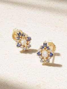 SUZANNE KALAN 18-karat gold, sapphire and diamond earrings Sapphire And Diamond Earrings, Suzanne Kalan, Fall Shopping, Sparkle Diamonds, Net A Porter, Jewellery And Watches, Ear Piercings, Blue Sapphire, Precious Stones