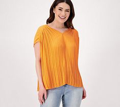 Pleats? Yes, please! Looking fresh and updated is a cinch with this pleasingly pleated top. Side note: The back is as much fun as the front! From Women with Control®. Pleated Top, Pleat Top, Yes Please, The Back, Top Blouse, Short Sleeves, Tops & Tees