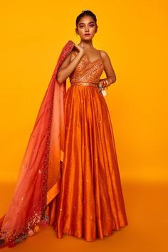 Shop for Loka by Veerali Raveshia Orange Dupion Silk Akira Anarkali With Dupatta for Women Online at Aza Fashions Elegant Royal Dresses, Orange Anarkali, Orange Dress Wedding, Pink Anarkali Suits, Anarkali Suits Designer, Anarkali With Dupatta, Pink Anarkali, Summer Orange, Organza Lehenga