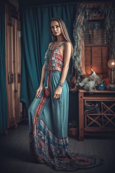 Discover the perfect blend of bohemian freedom and elegance with our unique long Boho dress. Designed to offer every woman unmatched style and comfort, this dress is an ideal choice for summer evenings, festivals, or special occasions. Key Features: Ankle Length: This dress is long and flows elegantly, creating a dramatic and romantic effect. Embroidered Patterns: Adorned with unique embroidered details that add a colorful and artistic touch to the design. Fringe: Decorated with fringe that adds Spring Bohemian Ankle-length Dress, Sleeveless Boho Dress With Boho Print, Hippie Boho Print Sleeveless Dress, Bohemian Sleeveless Maxi Dress With Boho Print, Sleeveless Boho Hippie Dress, Sleeveless Bohemian Dress With Boho Print, Blue Sleeveless Hippie Maxi Dress, Sleeveless Blue Maxi Dress With Boho Print, Free-spirited Boho Print Maxi Dress For Summer