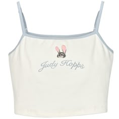 Add a touch of kawaii to your wardrobe with this adorable cami top featuring Judy from Zootopia. The delicate embroidery adds a whimsical touch, while the crisp white color makes it a versatile piece for any outfit.   Please note that this product includes only the cami top. Garment Size SizeSMLFull Length242526Bust717579Hem Circumference616569 Embroidered Cotton Camisole Top, White Floral Embroidery Camisole Tank Top, White Floral Embroidered Camisole Tank Top, Cute White Spring Camisole, Cotton Camisole With Floral Embroidery, White Embroidered Cami Tank Top, Cotton Floral Embroidered Camisole, Floral Embroidery Cotton Camisole, Cute Cotton Cami Tank Top