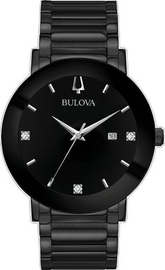 Black Diamond Watch With Round Dial, Black Diamond Watch With Diamond Hour Markers, Black Watch Bands With Diamond Hour Markers, Formal Black Watches With Diamond Hour Markers, Black Watches With Diamond Hour Markers, Black Formal Watches With Diamond Hour Markers, Black Watches With Diamond Hour Markers And Round Dial, Elegant Black Watches With Date Indicator, Black Diamond Watch With Chronograph