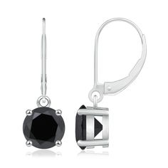 Add a glamourous edge to your look with these 14k white gold earrings. They showcase round enhanced black diamonds that draw attention with their mysterious allure. These stylish leverback earrings are a must-have in your jewelry box. Formal Black Diamond Round Earrings, Formal Round Black Diamond Earrings, Formal Black Diamond Earrings With Prong Setting, Fine Jewelry Black Diamond Round Earrings, Classic White Gold Earrings With Black Diamonds, Black Round Diamond Earrings, Black Diamond Round Earrings, Formal Black Diamond Cut Earrings, Black Diamond Cut Earrings For Formal Occasions