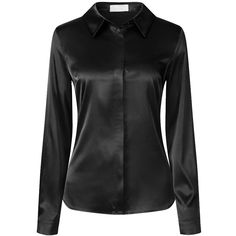 Keep your look professional and stylish in this satin shirt from Hobemty. This satin shirt can be a perfect addition to almost any outfit from formal to daily wear, great for work, meetings, office, work, casual, daily dressing, etc. Pair it with pencil skirts or suit pants for an elegant office look. Comfortable and versatile, this satin shirt can be perfect on its own or as a layer under a blazer. Black Satin Button-up Blouse, Elegant Collared Shirt With Back Button Closure, Elegant Satin Shirt With Button Closure, Classic Satin Top With Satin Finish, Elegant Solid Color Party Shirt, Elegant Satin Office Shirt, Elegant Satin Shirt For Office, Sleek Collared Satin Tops, Collared Satin Blouse With Button Closure