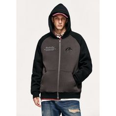 Embroidered Contrast Raglan Zip-Up Hoodie  Material: 51% Cotton + 49% Polyester  Size: S, M, L, XL, Color: Gray, Apricot  Season: Spring, Autumn,   Occasion: Leisure, Outdoor, Daily, Vacation College Hooded Sweatshirt With Double-lined Hood, Hooded College Sweatshirt With Double-lined Hood, Varsity Hooded Jacket For Streetwear, Double-lined Hooded Sweatshirt For College, Hooded College Winter Sweatshirt, College Winter Hooded Sweatshirt, College Hooded Sweatshirt With Kangaroo Pocket, Varsity Style Hoodie Sweatshirt For Winter, Varsity Hoodie Sweatshirt For Winter