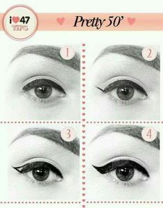 Pin Up Eyeliner, Stile Pin Up, Halloween Hairstyles, Eyeliner Tips, Perfect Winged Eyeliner, 50s Hairstyles