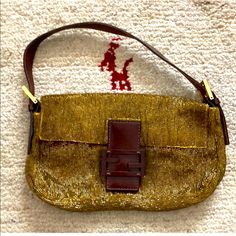 Good Used Condition. Please See All Pics. Vintage And Very Rare. Formal Gold Baguette Bag, Brown Baguette Evening Bag, Designer Baguette Bag For Party, Designer Brown Baguette Bag For Evening, Vintage Fendi Baguette, Vintage Designer Bags, Pics Vintage, Fendi Bag, Vintage Fendi