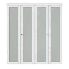 an image of three doors with frosted glass on the front and back panels in white