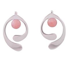 Shining elegant forms are crafted in sterling silver to drop below the ears caressing cabochons of natural rose quartz. Working with his wife to realize his own designs Peru's Tiberio Gonzales presents these fantastic drop earrings. Elegant Silver Opal Earrings, Modern Sterling Silver Earrings With Cabochon, Elegant Round Pink Opal Jewelry, Elegant Pink Opal Jewelry For Formal Occasions, Elegant Formal Pink Opal Jewelry, Pink Sterling Silver Earrings For Pierced Ears, Elegant Silver Jewelry With Pink Opal, Elegant Silver Pink Opal Jewelry, Elegant Pink Jewelry With Polished Finish