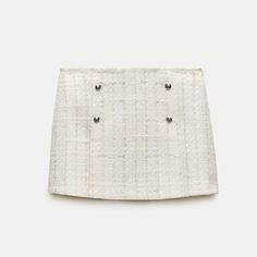 - Mini Textured Tweed Skirt - Super Cute And Elegant - Side Zipper - Textured Metal Button Detail - Front Slits At Hem - Nwt Structured Skirt, Ivory White Color, Tweed Style, Zara Mini, Zara New, Zara Skirts, Tweed Skirt, Zara White, Box Pleats