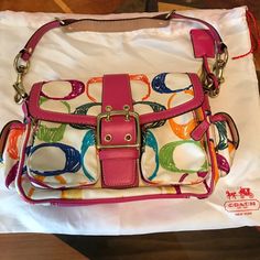 Never Worn Beautiful Color C's Coach Bag. Pink Leather, With Stitched Colorful C's, Pink Interior And Gold Finish. Multicolor Rectangular Coach Shoulder Bag, Multicolor Retro Coach Bag, Multicolor Coach Shoulder Bag, Coach Multicolor Shoulder Bag With Detachable Strap, Multicolor Coach Bags For Spring, Coach Multicolor Tote Shoulder Bag, Multicolor Coach Tote Shoulder Bag, Coach Multicolor Bag With Detachable Strap, Chic Multicolor Coach Bag