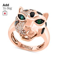 in stock Luxury Rose Gold 14k Gold Emerald Ring, Luxury Rose Gold Emerald Ring With Diamonds, Luxury Rose Gold Emerald Diamond Ring, Panther Head, Head Ring, Panther, Jewelry Box, Jewelry Watches, Emerald