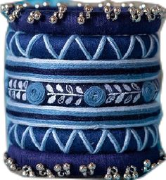 Traditional Embroidered Bangle Jewelry, Bohemian Blue Beaded Bracelets For Festivals, Blue Bohemian Beaded Bracelets For Festivals, Festive Embroidered Bangle For Festivals, Traditional Embroidered Festival Bracelet, Traditional Embroidered Bracelet For Festival, Traditional Embroidered Bangle For Festive Occasions, Multicolor Embroidered Bangle Jewelry, Traditional Embroidered Bracelets For Festive Occasions