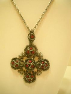 Vintage SHP (Stanley Home Products) Maltese Cross Pendant Necklace (3495) Vintage Large Cross Pendant Jewelry, Vintage Cross Chain Jewelry, Vintage Cross-shaped Metal Jewelry, Vintage Cross Shaped Metal Jewelry, Vintage Cross Necklace In Metal, Vintage Antique Silver Cross Necklace, Vintage Red Cross Jewelry, Vintage Cross Necklace Collectible, Vintage Antique Silver Cross Pendant