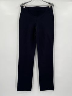 Quince Women's Ultra-Stretch Ponte Straight Leg Pants - New with tags Color: Black Size: Medium Petite - 28" Inseam 67% rayon, 28% nylon, 5% spandex 4-way stretch Wrinkle-resistant Faux front and back pockets Pull-on style with flat elasticized waistband and belt loops Measurements 15.5" Waist, laying flat 17" Hip, laying flat 10.5" Rise 28" Inseam Fitted Straight Pants With Pull-on Style, Stretch Solid Color Work Pants For Business Casual, Stretch Solid Work Pants For Business Casual, Full Length Stretch Workwear Pants, Stretch Full-length Pants For Business Casual, Stretch Solid Color Pants For Workwear, Straight Leg Workwear Leggings, Business Casual Elastane Leggings Trousers, Stretch Full-length Work Pants For Business Casual