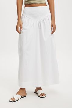 Vinnie V-Waist Maxi SkirtCotton On Women - Vinnie V-Waist Maxi Skirt - WhiteCotton On | Women | ClothingCotton On | Women | ClothingCotton On | Women | Clothing High-waisted White Gathered Bottoms, Relaxed White Skirt With Elastic Waistband, High Waist Gathered Skirt For Daywear, Relaxed Fit Gathered Skirt For Daywear, White Relaxed Gathered Skirt, White Gathered Relaxed Skirt, Flowy White Skirt For Daywear, High Waist Skirt With Elastic Waistband For Daywear, White Flowy Maxi Skirt For Daywear