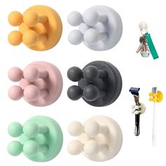 several different types of knobs and handles on a white background