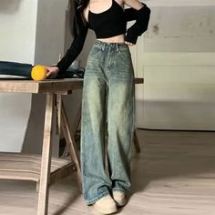 size: L, color: Retro Blue Non-stretch Retro Jeans, Retro Baggy Full-length Bottoms, Retro Baggy Wide Leg Bottoms, Retro Baggy Wide-leg Bottoms, Retro Full Length Baggy Bottoms, Retro Full-length Baggy Bottoms, High Waist Retro Flare Jeans, Retro High Waist Non-stretch Flare Jeans, Retro Non-stretch Straight Leg Pants