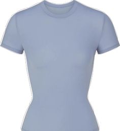 Blue Fitted Workout T-shirt, Casual Second-skin Short Sleeve Top, Blue High Stretch Moisture-wicking Tops, Blue Moisture-wicking High Stretch Top, Blue Fitted T-shirt, Blue Snug Fit Workout Top, Snug Fit Blue Workout Tops, Light Blue Fitted Workout Top, Fitted Light Blue Athleisure Tops