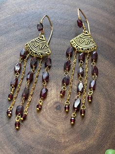 Burgundy Dangle Earrings, Garnet Earrings For Pierced Ears, Garnet Earrings For Gift, Garnet Drop Earrings With Ear Wire, Garnet Earrings For Pierced Ears As Gift, Garnet Dangle Earrings For Pierced Ears, Gold Garnet Teardrop Earrings, Garnet Drop Earrings With Matching Set, Gold Teardrop Garnet Earrings