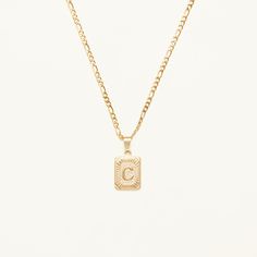 Monogram Initial Charm Necklace – Shapes Studio Gold Monogram Initial Pendant Necklace, Dainty Initial Pendant Necklace With Charms, Classic Pendant Initial Necklace As A Gift, Classic Gold Charm Necklace With Square Pendant, Gold Rectangular Charms Necklace, Gold Initial Pendant Charm Necklace, Tarnish Resistant, Personalized 14k Gold-filled Initial Pendant Necklace, Gold Classic Initial Necklace With Charms, Gold Minimalist Initial Necklace