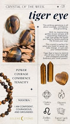 Learn more about Tiger Eye! Unleash your inner ferocity and fortify your strength with Tiger Eye. She helps summon the courage to put your words into action. Her flashy stripes boost your confidence, release fear and anxiety, and ignite your inner power. Crystals Meanings Tigers Eye, Tiger Eye Properties, Tiger’s Eye, Tiger Eye Crystal Meaning, Tigers Eye Meaning, Tiger Eye Benefits, Tigers Eye Crystal