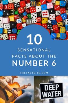 the words, 10 sensation fact about the number 6 in front of colorful dices