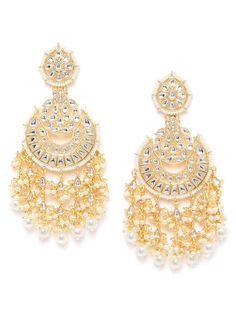 These beautiful off-white crescent jhumka earrings come with kundan stone studs and 2-layer dangling beads, are gold-plated, and are secured with a post and back closure. These handcrafted jhumkas can be styled with any ethnic outfit, or an evening outfit to complete a dazzling look. Product color may vary based on the monitor or screen you are using.See FAQ for more details. Size Length: 11.5 cm Details Material: BrassStones: Kundan & Artificial BeadsPlating: Gold-plated White Chandbali Earrings With Pearl Drop, Bollywood Chandbalis With Dangling Beads For Festive Occasions, Festive Chandbalis With Dangling Beads For Diwali, Bollywood Festive Chandbalis With Dangling Beads, Bollywood Style Chandbalis With Dangling Beads For Festive Occasions, Bollywood Chandbalis With Dangling Beads For Celebration, Bollywood Chandbali Jewelry With Dangling Beads, Bollywood Style Chandbali Jewelry With Dangling Beads, Celebration Chandbali Danglers With Dangling Beads