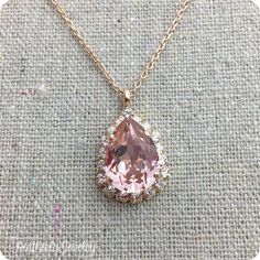 "Heatherly Designs teardrop pendant necklace made with blush pink and faux diamond Swarovski® crystals set in plated brass. ●Nickel free ●Necklace Length (adjustable): 17\" - 19\" or 43.18 - 48.26cm ●Swarovski® crystal color(s): Vintage Rose + Crystal ●Arrives in our signature Heatherly gift box. Handmade with ❤ by Heather ● ● ● ● ● ● ● ● ● ● ● ● ● ● ● ● ● ● ● ● ● ● ● ● ● ● ● ● →Quantity Discounts listed below: 10% off 3-6 pcs - 10OFF3TO6 15% off 7-9 pcs - 15OFF7TO9 20% off 10+ pcs - 20OFF10PLUS Pink Jewerly, Tiny Cross Necklace, Gift Box Handmade, Gold Bridal Necklace, Round Diamond Earrings, Rose Crystal, Wedding Bridesmaid Jewelry, Rose Gold Bridal, Jewelry Accessories Ideas