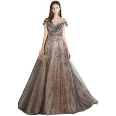 Grey and Champagne Tulle Lace Long Party Dress, A-line Formal Dress Pr – BeautyDressy Formal A-line Ball Gown With Sweep Train, Banquet A-line Dress With Sweep Train, A-line Dress For Prom Banquet, Elegant A-line Tulle Evening Dress, A-line Gown With Sweep Train For Banquet, A-line Ball Gown With Sweep Train For Banquet, Elegant A-line Ball Gown For Prom Season, A-line Gown For Banquet And Prom Season, A-line Gown For Banquet During Prom Season