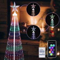 a christmas tree with lights and remote controls