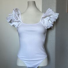 Brand New With Tags! Size M Fitted Bodysuit For Spring And Summer, Zara Stretch Bodysuit For Spring, Elegant Fitted Ruffles Bodysuit, Elegant Fitted Ruffle Bodysuit, Chic Fitted Ruffled Bodysuit, Chic Fitted Ruffles Bodysuit, Elegant Fitted Bodysuit With Ruffles, Chic Cotton Bodysuit For Spring, Chic Fitted Bodysuit With Ruffles