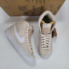 Brand: Nike Style: Blazer Mid '77 Next Nature Sneakers Color: Light Orewood Brown/White Condition: New In Box, Box Is Missing Lid. See All Photos For Details. Size: Women's 5.0 / Men's 3.5 -Synthetic Leather Upper Is Free Of Animal Ingredients -At Least 20% Recycled Materials By Weight -Non-Marking Rubber Sole Nike Cream High-top Sneakers Sporty Style, Cream Leather Skate Shoes With Cushioned Footbed, Cream High-top Sneakers With Gum Sole, Brown Blazers Shoes, Nike Blazer Mid 77 Cafe, Nike Casual Cream Skate Shoes, Nike Shoes Women Blazer Brown, Casual Cream High-top Skate Shoes, Nike Cream Skate Shoes With Gum Sole