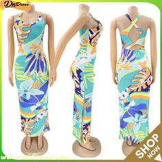 Floral Printed Sleeveless Backless Split Maxi Dress Bodycon Maxi Dress, Split Maxi Dress, Bodycon Maxi Dresses, New Dresses, Color Pick, Floral Style, Floral Printed, Dresses Maxi, New Dress