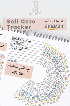 the self care tracker book is open on top of a table with an amazon logo