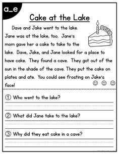 a printable worksheet for the cake at the lake