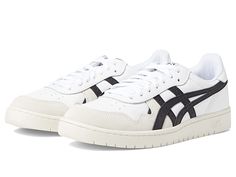 ASICS Sportstyle Japan S - Men's Shoes : White/Black 5 : Heritage style and classic sportiness meet with the ASICS Tiger Japan S sneakers. Casual shoes with leather uppers in a low-top silhouette. Perforated toe box and side panels for added airflow. Lace-up closure for a custom fit. Padded tongue and collar. Breathable textile lining. Padded footbed. Flexible rubber outsole. Imported. Measurements: Heel Height: 1 1 4 in Weight: 14.4 oz Platform Height: 3 4 in Product measurements were taken using size 11, width D - Medium. Please note that measurements may vary by size. Classic Lace-up Custom Sneakers For Sports, White Running Shoes With Contrast Sole For Sports, Classic White Low-top Sneakers, White Lace-up Walking Shoes For Streetwear, White Low-top Sneakers With Laces, White Casual Slip-on Sneakers With Boost Midsole, Classic Sports Sneakers With Laces, Classic Lace-up Running Shoes With Boost Midsole, White Mid-top Running Shoes With Contrast Sole