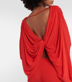 Floral Applique Draped Jersey Top in Red - Giuseppe Di Morabito | Mytheresa Bat Sleeve, Floral Applique, Jersey Top, Color Names, Sleek Design, Winter Fashion, Color Design, My Style, Floral