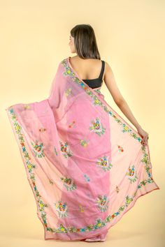 "Pink Hand Embroidered Lambani work Saree with blouse | Tusshar Silk Saree | Hand Work | Party Wear Silk Saree  Wedding wear saree, party wear saree, lambani work silk saree, hand embroidered saree, hand work saree. This is authentic hand embroidered lambani work Saree. The unique threadlambani embroidery design is entirely handcrafted by our skilled artisans. The most significant aspect of hand embroidery is the beautiful flower motif pattern. The running blouse piece is included with this prem Multicolor Chikankari Embroidery Blouse With Traditional Drape, Traditional Multicolor Blouse Piece With Chikankari Embroidery, Multicolor Chikankari Embroidery Blouse For Navratri, Bollywood Saree With Floral Embroidery For Festivals, Multicolor Cotton Silk Choli With Dupatta, Multicolor Cotton Traditional Wear With Zari Work, Multicolor Saree Blouse Piece With Chikankari Embroidery, Multicolor Chikankari Embroidery Saree For Navratri, Multicolor Blouse Piece With Chikankari Embroidery For Diwali