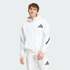 adidas Shop the Z.N.E. Full-Zip Hooded Track Jacket - White at adidas.com/us! See all the styles and colors of Z.N.E. Full-Zip Hooded Track Jacket - White at the official adidas online shop. Pants Shirt Men, Bar Logo, Adidas Track Jacket, Adidas Sportswear, Adidas Shirt, T Shirt Vest, Adidas Samba, Adidas Performance, Adidas Online