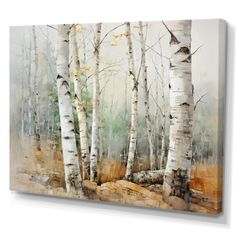 a painting of some trees in the woods