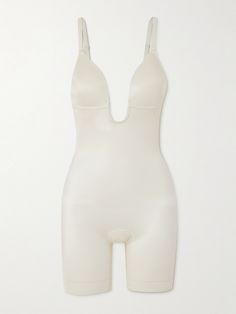 Spanx's bodysuit is made from breathable and lightweight stretch fabric that's expertly engineered to visually sculpt and smooth your figure. It has molded cups for support and a plunging neck that'll remain invisible underneath figure-hugging dresses. Adjust the shoulders straps for the perfect fit. High Stretch White Seamless Shapewear, White Shapewear With Bra-friendly Shaping, White Shaping Shapewear With Built-in Bra, Compressive No-show Shapewear, White Shapewear With Built-in Bra And High Stretch, Porter Bag, Plunging Neck, Summer Style Guide, Orlebar Brown