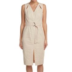 Nwt, Small Flaw On Front Lower. Linen Blend, Lined, Keyholes On Shoulders, Natural Color. Sleeveless Beige Belted Midi Dress, Beige Sleeveless Knee-length Dress For Day Out, Beige Knee-length Sleeveless Dress For Day Out, Beige Sleeveless Dress For Spring Workwear, Beige Sleeveless Dress For Work In Spring, Sleeveless Cotton Belted Dress, Belted Sleeveless Cotton Midi Dress, Cotton Belted Sleeveless Midi Dress, Sleeveless Cotton Belted Midi Dress