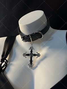 Embrace the edgy and punk vibe with our dark punk cross choker. This unique choker exudes a gothic and alternative aesthetic, perfect for expressing your individuality and subculture style. The choker features a striking cross pendant, adding a bold statement to your look.   Please note that this product includes one choker only. Affordable Metal Punk Choker, Emo Choker, Goth Items, Punk Aesthetics, Alternative Accessories, Punk Choker, Unique Choker, Vampire Necklace, Dark Punk