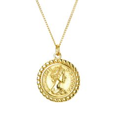 Gold Coin Pendant Necklace Necklace Ecuyeres Gold Gold Plated Coin Pendant Necklace, Gold Plated Coin Necklace With Gold Chain, Elegant Coin Shaped Gold Chain Jewelry, Elegant Coin-shaped Gold Chain Jewelry, Elegant Gold Coin Chain Jewelry, Elegant Coin-shaped Chain Necklace With Adjustable Chain, Vintage Gold-tone Chain Necklace With Coin Pendant, Elegant Gold-tone Coin Necklace, Elegant Coin Necklace With Chain