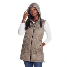 This women's quilted long Weathercast vest is the perfect cozy layer.Click on this WOMEN'S GUIDE to find the perfect fit and more! This women's quilted long Weathercast vest is the perfect cozy layer. Click on this WOMEN'S GUIDE to find the perfect fit and more! FEATURES Smooth, woven water-resistant quilted exterior Half-back faux-fur interior 2 side pockets Attached hood with grosgrain pulls Zipper front SleevelessFIT & SIZING 34-in. length from shoulder to hem Relaxed fit Designed to hit just below the waist HeavyweightFABRIC & CARE Body & lining: polyester Machine wash Imported Size: X Large. Color: Black. Gender: female. Age Group: adult. Lightweight Vest, Long Vest, Long Vests, Quilted Vest, Puffer Vest, Outerwear Women, Front Zipper, Fabric Care, Gender Female