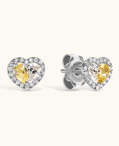 #WhiteGold Yellow Diamonds, Fancy Yellow Diamond, Heart Motif, Bezel Ring, Diamond Settings, Earring Sale, Wrap Rings, Earrings Collection, Yellow Diamond