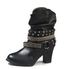 Department Name: Adult Item Type: Boots Model Number: XWX6928 With Platforms: Yes Fashion Element: Buckle Outsole Material: Rubber Insole Material: PU Closure Type: Buckle Strap Heel Type: Spike Heels Boot Type: Motorcycle boots Season: Winter is_handmade: No Heel Height: High (5cm-8cm) Toe Shape: Round Toe Fit: Fits true to size, take your normal size Boot Height: Ankle Pattern Type: Solid Shoe Width: Medium(B,M) Leather Style: Flock Gender: Women Process: Adhesive Faux Leather Heeled Boots With Buckle For Fall, Faux Leather Heeled Boots With Buckle Closure For Fall, Fall Faux Leather Heeled Boots With Buckle Closure, Ankle-high Punk Heels For Fall, Punk Round Toe Heels For Fall, Fall Punk Round Toe Heels, Fall Punk Style Round Toe Heels, Punk Ankle-high Winter Heels, Punk Style Ankle-high Winter Heels