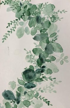 a painting of green leaves on white paper