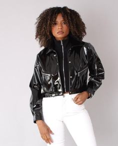 For Her NYC 81757 – Diva's Den Fashion Trendy Collared Leather Jacket For Streetwear, Trendy Collared Biker Jacket For Fall, Spring Streetwear Collared Leather Jacket, Spring Collared Leather Jacket For Streetwear, Winter Biker Style Black Cropped Jacket, Winter Black Biker Cropped Jacket, Trendy Collared Biker Jacket For Spring, Black Biker Cropped Jacket For Winter, Edgy Cropped Jacket With Pockets For Fall